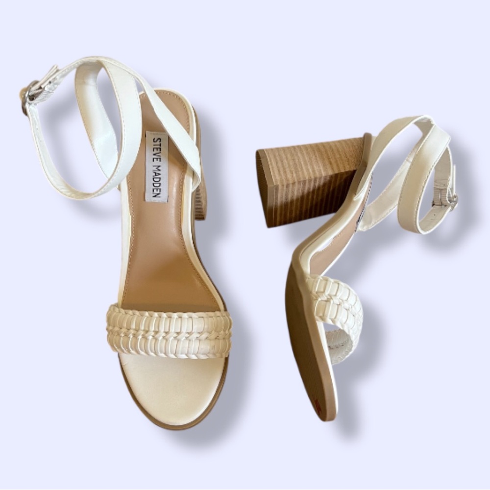 Steve Madden Rozie Womens Adjustable Faux Leather white Block Heel